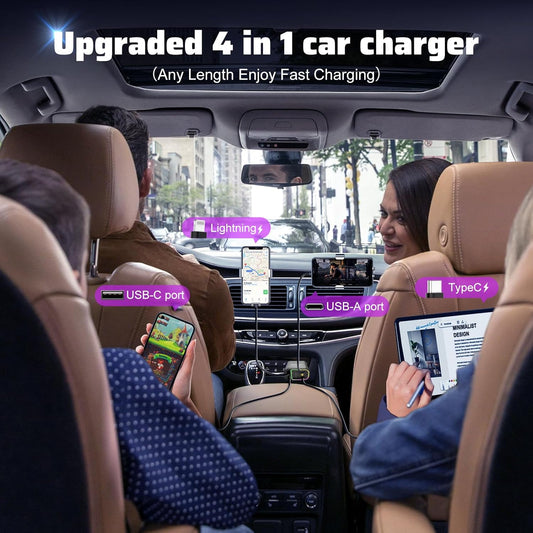2025 New Model with Starlight Retractable 4-in-1 Car Fast Mobile Phone Charger