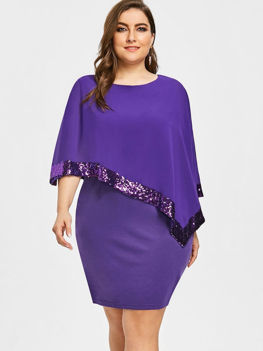 Plus Size Okrągły Dekolt Okrągły Dekolt Patchwork Cekinowa Sukienka