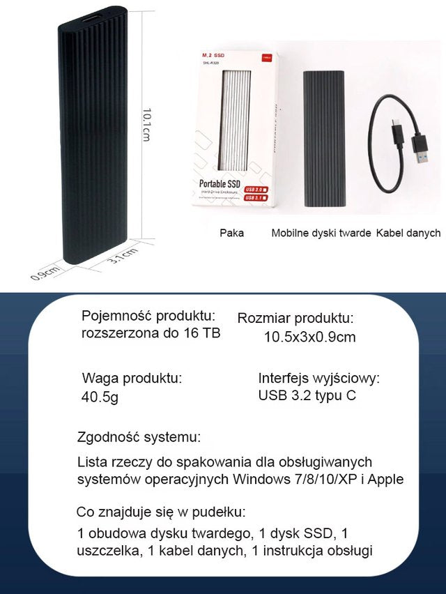 16TB Duża Pojemność Przenośny Mini Dysk SSD Type-C