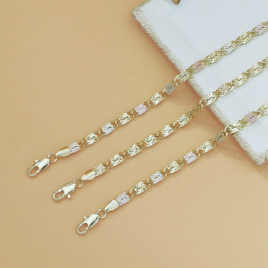 💎 TERAZ 50% TANIEJ! 👑 Bransoletka unisex z trójkolorowymi ogniwami – złotymi/różowymi/srebrnymi, szlifem fasetowanym i zapięciem ośmiornicowym – klasyczne ogniwa, nowoczesny blask 💛