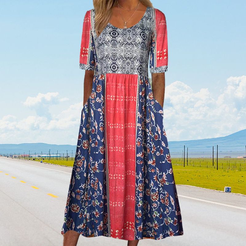 🌸 Elegancka sukienka damska z nadrukiem boho