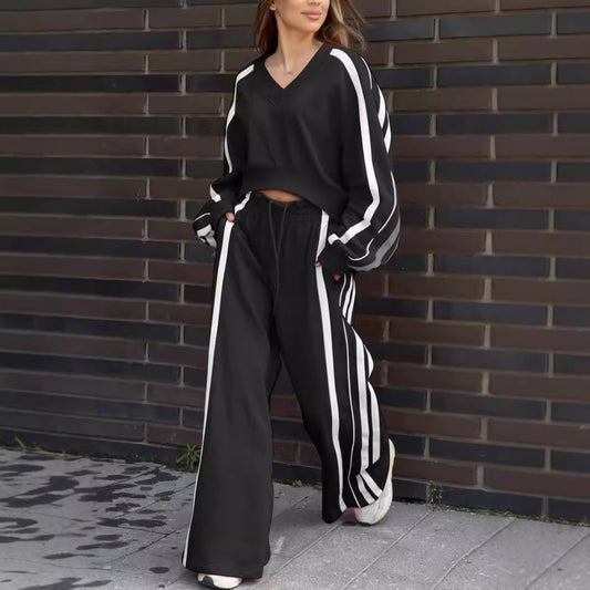 💕 Komplet top z dekoltem V + luźne spodnie