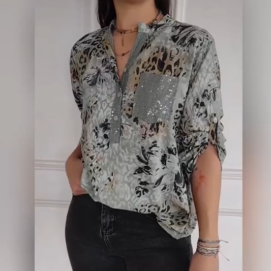 【M-4XL】🌸Damska swobodna koszula z nadrukiem, zapinana na pół guzika