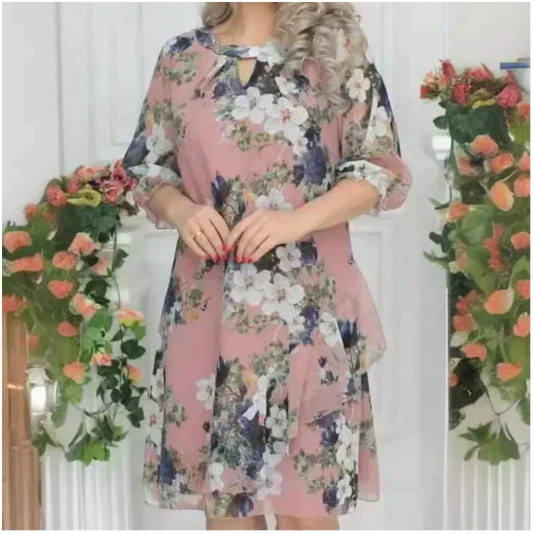 💝Damska sukienka do kolan z nadrukiem kwiatowym