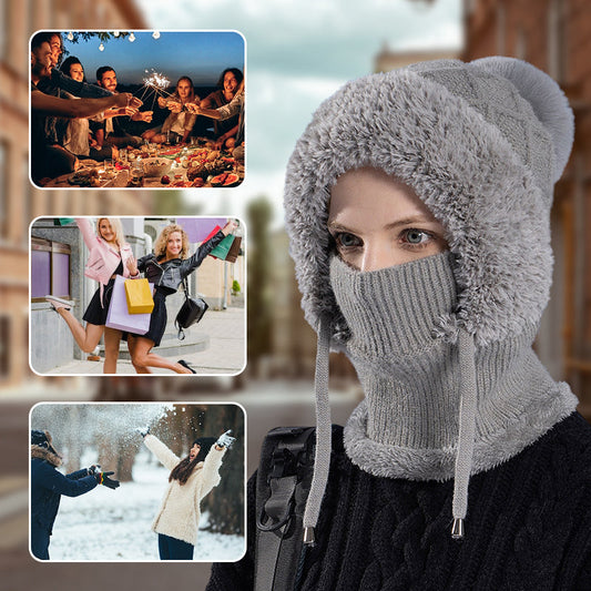 🔥Nowa oferta – stylowa, gruba czapka zimowa z dzianiny – z ciepłą osłoną na twarz i szalikiem