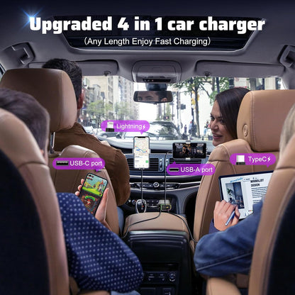 2025 New Model with Starlight Retractable 4-in-1 Car Fast Mobile Phone Charger