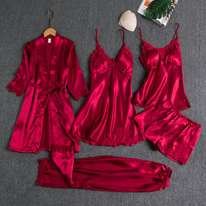 🔥🌹Oferta Walentynkowa💕Damska seksowna 5-częściowa sukienka nocna z lodowego jedwabiu