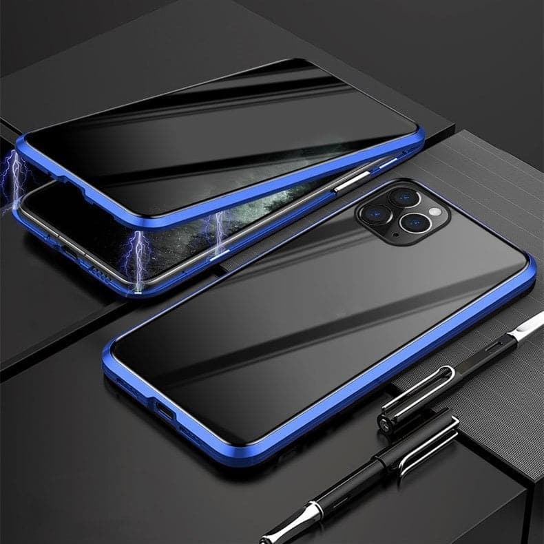 Magnetyczne etui na iPhone'a ze szkłem antyrefleksyjnym i metalem