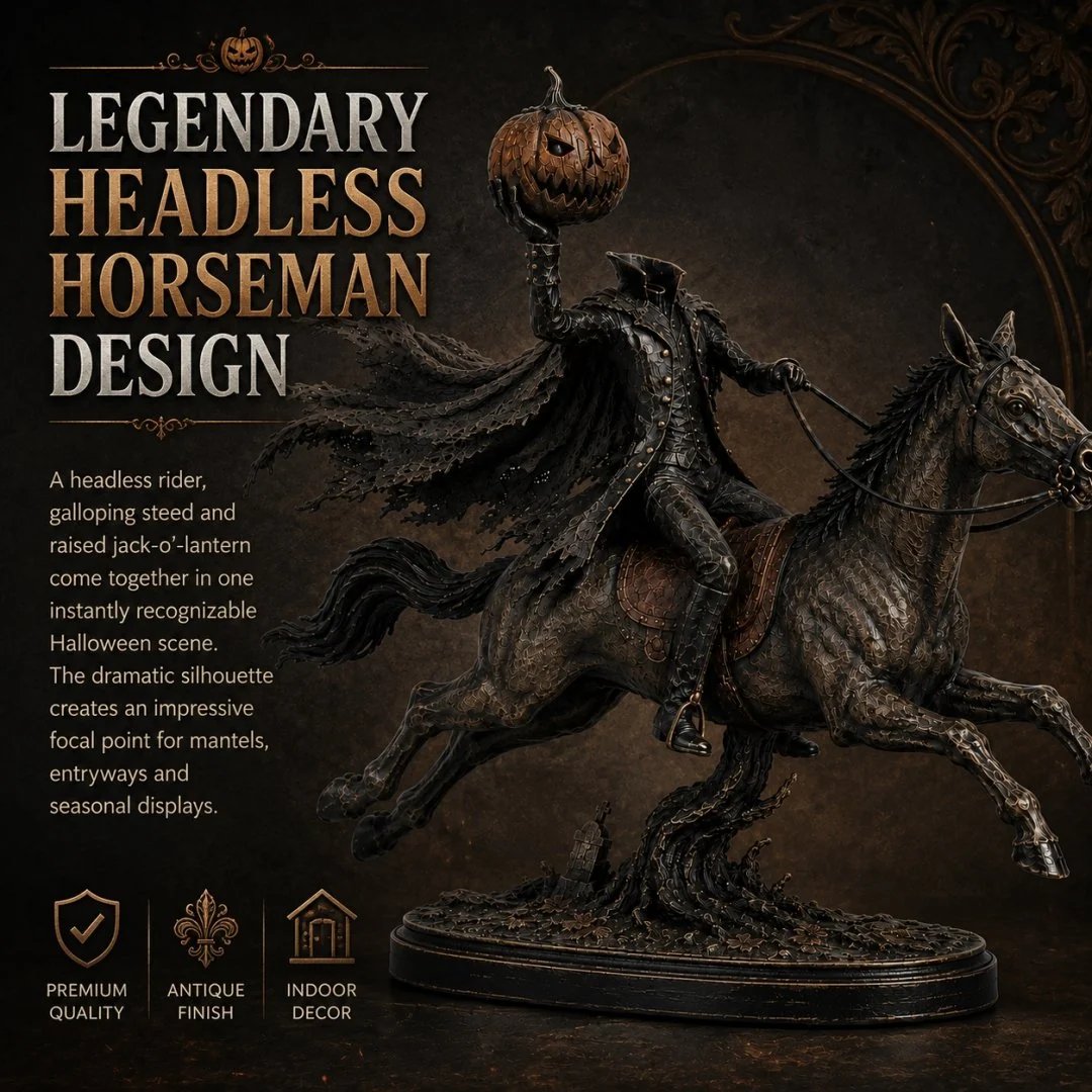 Figurka LED Jeźdźca Bez Głowy Midnight Chase – dekoracja na Halloween