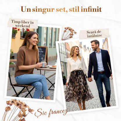 Dwuczęściowy komplet dla kobiet: sweter i spódnica w panterkę