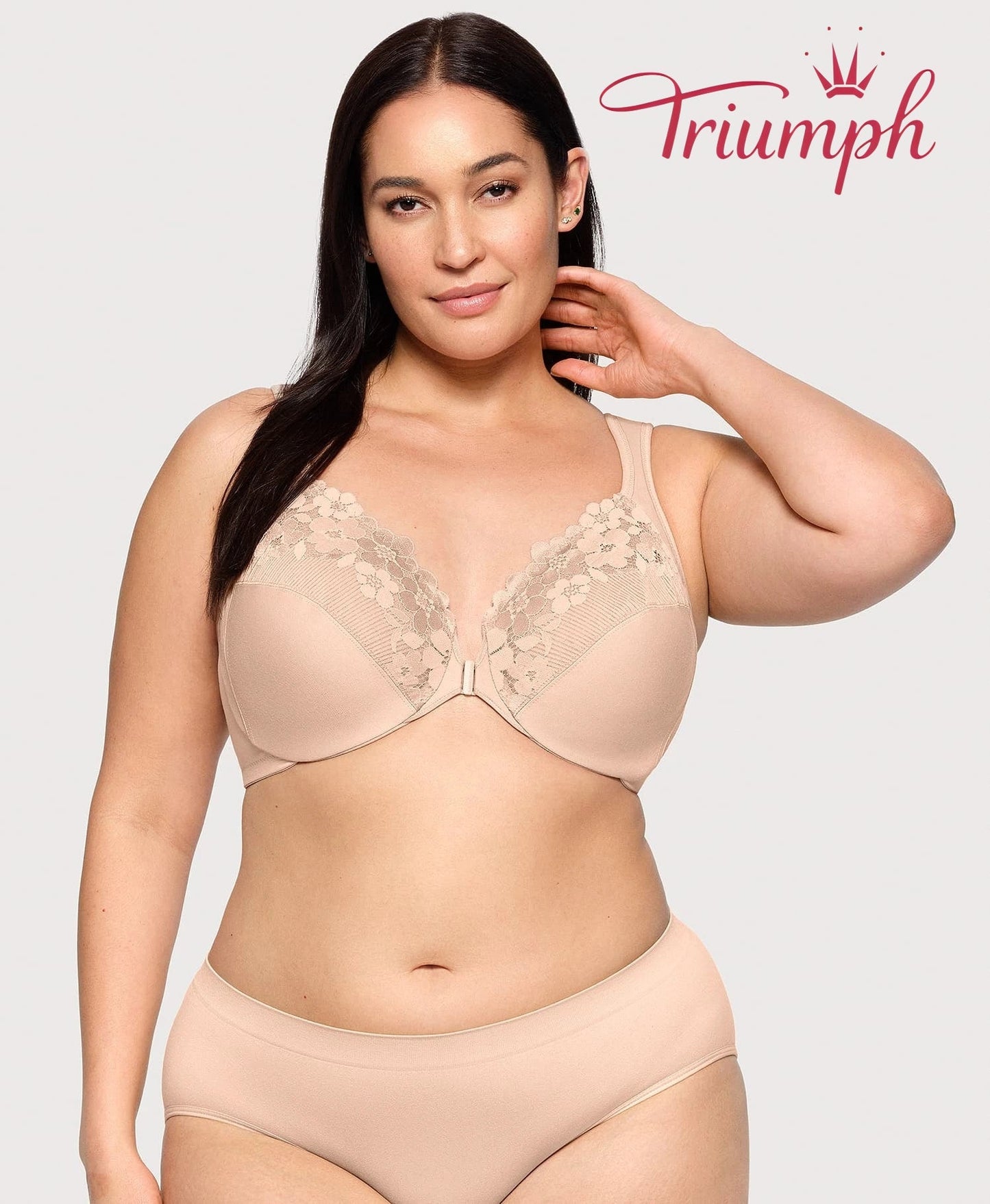 Triumph - (3 sztuki) Biustonosz bawełniany z haftowaną koronką, zapięcie z przodu