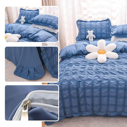 ✨Doskonała wartość✨ Zestaw 4-częściowy Icy Seersucker Summer Cool Quilt Lace-ATB