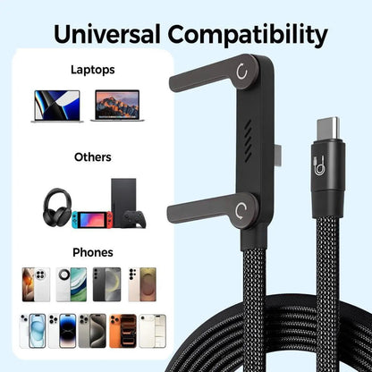 📱 240 W pleciony kabel do szybkiego ładowania z wbudowaną podstawką na telefon – nowy, składany, wytrzymały kabel USB-C typu C z 2026 r. (opakowanie 2 szt.)