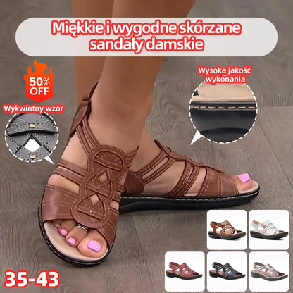 👞🎉【35-43】 2025 nowe miękkie i wygodne damskie skórzane sandały rzymskie, wygodne i oddychające