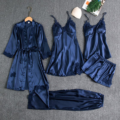 🔥🌹Oferta Walentynkowa💕Damska seksowna 5-częściowa sukienka nocna z lodowego jedwabiu