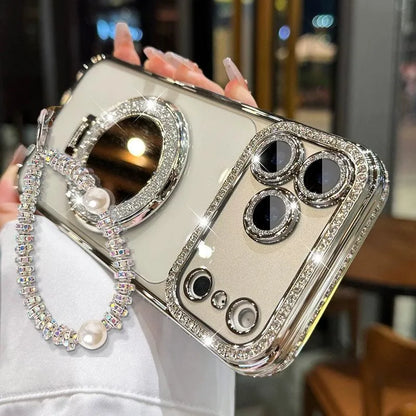 ✨💎Błyszczące diamentowe etui na telefon dla kobiet z lusterkiem i podstawką do iPhone'a 12/13/14/15/16/17 Pro Max, 17Air, 14/15/16 Plus💖