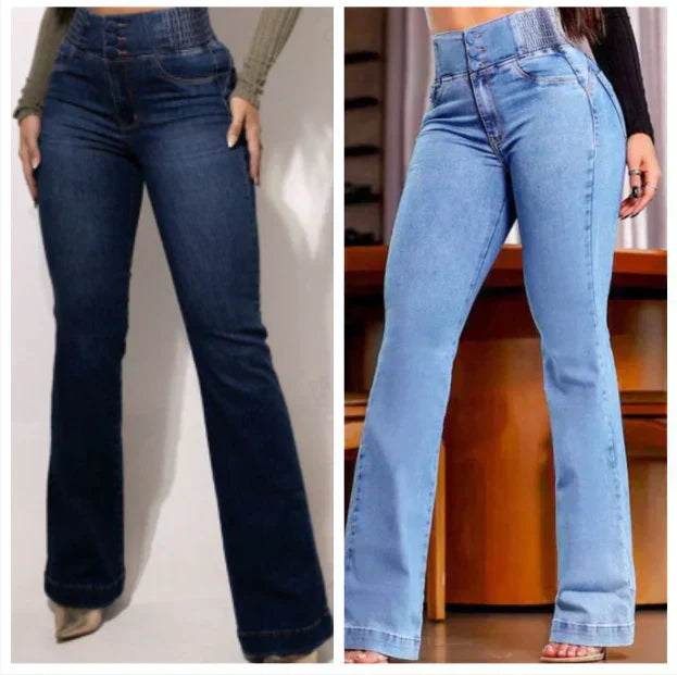 👖Elastyczne jeansy z wysokim stanem