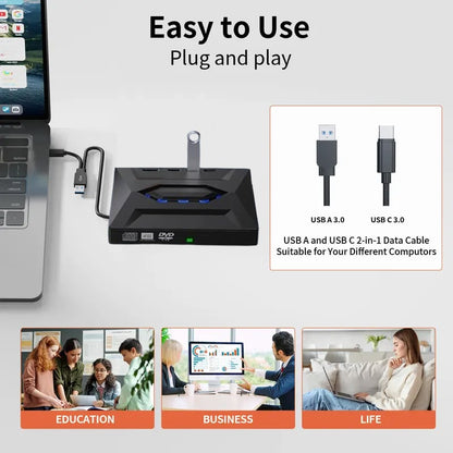 Odtwarzacz CD DVD do laptopa w stylu retro, USB C 3.0, przenośna nagrywarka CD