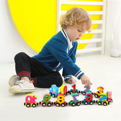 🚂🔠 50% ZNIŻKI 🔥 GORĄCA WYPRZEDAŻ - Drewniany samochodzik z magnetycznym pociągiem i literami 👶🧠