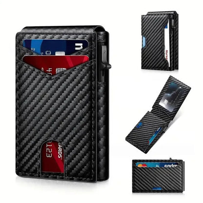 ⚡70K+ SOLD!-Wallet for Men - with Pop Up Aluminum Case Slim Leather Slots Credit Card Holder RFID Blocking Bifold Minimalist Wallet