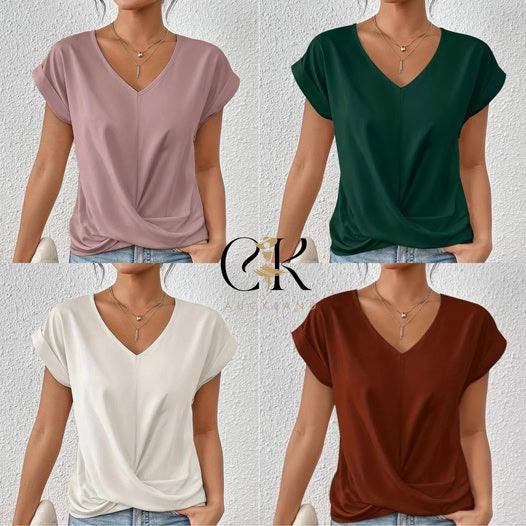👚Elegancka koszulka z dekoltem w serek✨