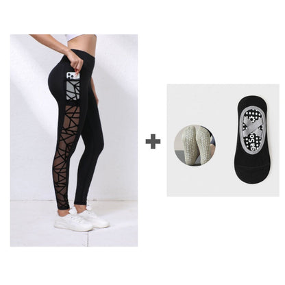 Damskie legginsy do jogi z wysokim stanem i kieszeniami, z siateczki