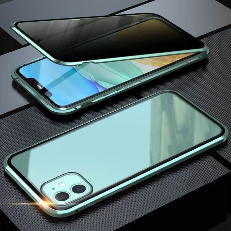 Magnetyczne etui na iPhone'a ze szkłem antyrefleksyjnym i metalem