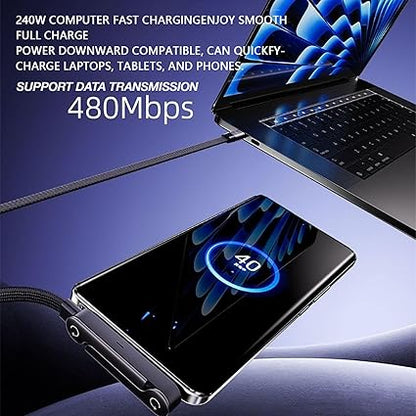 📱 240 W pleciony kabel do szybkiego ładowania z wbudowaną podstawką na telefon – nowy, składany, wytrzymały kabel USB-C typu C z 2026 r. (opakowanie 2 szt.)