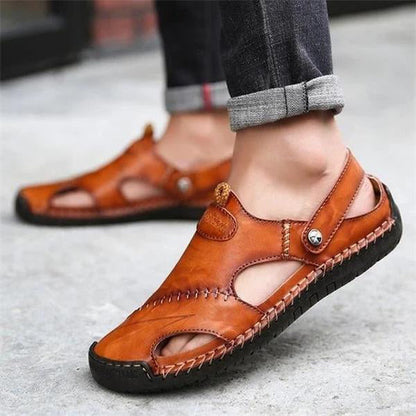 Męskie oddychające sandały outdoorowe wykonane z miękkiej skóry w dużym rozmiarze👨