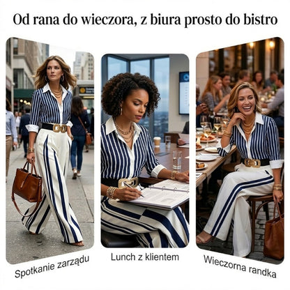 🔥 Damska dwuczęściowa stylizacja: luźne spodnie w paski
