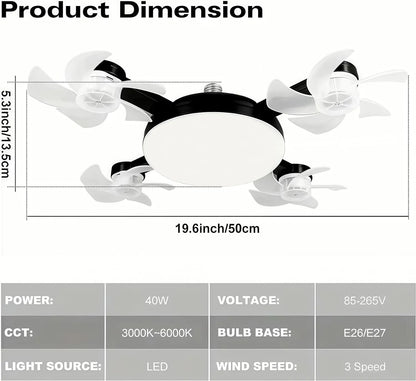 Nowoczesna lampa z wentylatorem sufitowym na gwint E27 (model 2026) – cichy wentylator LED 2 w 1 ze sterowaniem pilotem