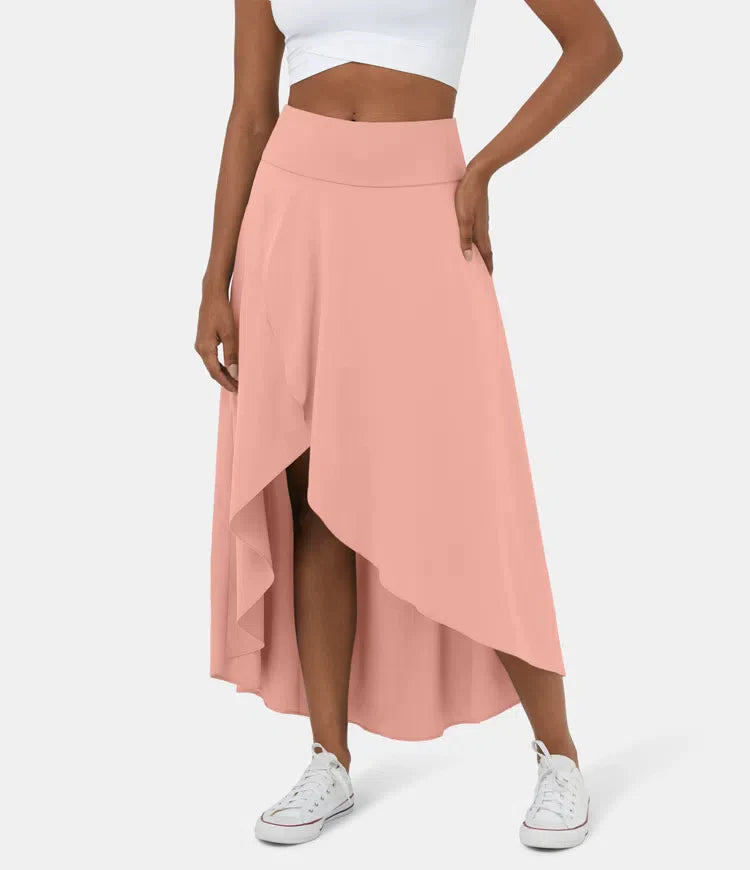 Spódnica 2 w 1 Quick Dry Casual Midi z wysokim stanem i niską falbaną