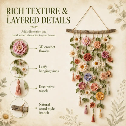 🌸Boho szydełkowa dekoracja ścienna z kwiatami