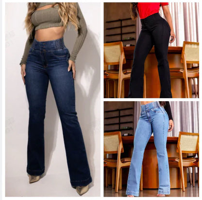 👖Elastyczne jeansy z wysokim stanem