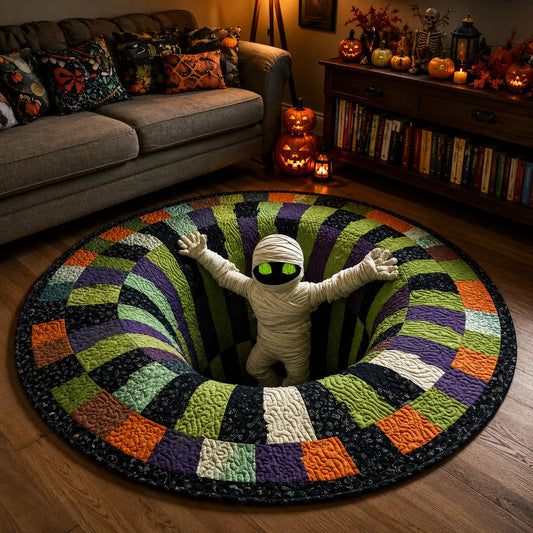 🔥Ostatnia wyprzedaż🎃Pikowany okrągły dywan na Halloween z trójwymiarowym szkieletem i spiralą