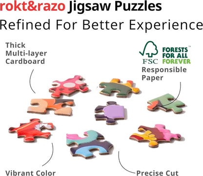 Rokt&razo Travel Series, 24 mini puzzle po 1000 elementów, 8 naklejek, 3 tematy: parki narodowe, światowe dziedzictwo, globalna wycieczka po mieście