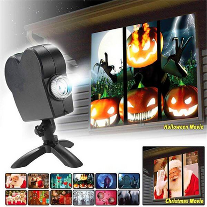 Projektor okienny na Boże Narodzenie i Halloween z 12 filmami