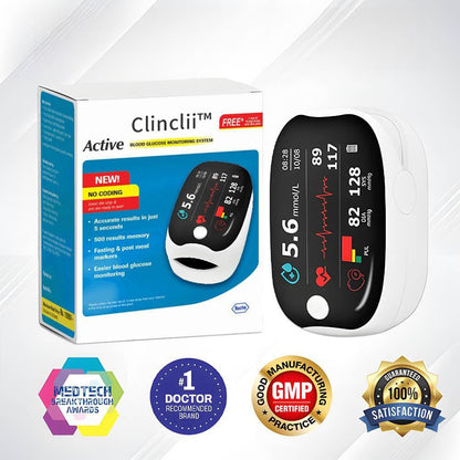 【🎁Oferta świąteczna🎄】Pulsoksymetr na palec GlucoSense z klipsem – wersja angielska (czterokolorowa dioda LED)