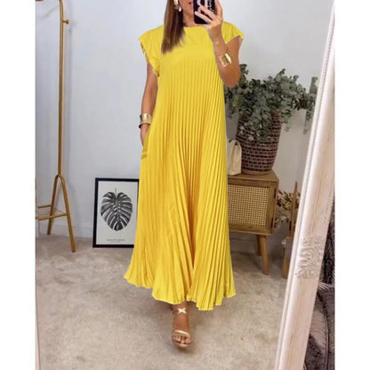 💕Damska plisowana sukienka w jednolitym kolorze👗-TAB