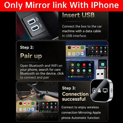 📶 Ulepszony w 2026 r. 3 w 1 ekran lustrzany telefonu iOS, przewodowy adapter CarPlay do bezprzewodowego