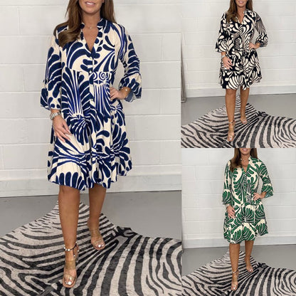 🥻 Letnie sukienki dla kobiet, letnia moda plus size Sukienki z nadrukiem liści