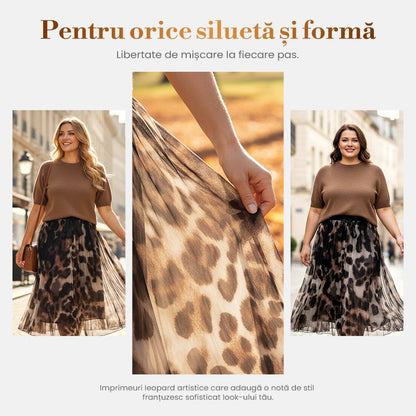 Dwuczęściowy komplet dla kobiet: sweter i spódnica w panterkę
