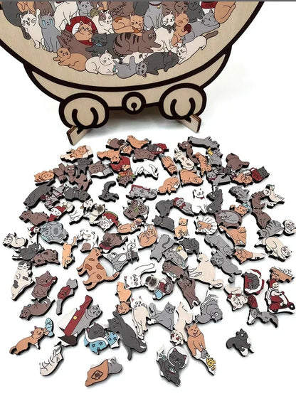 🎅🎄Drewniana układanka w kształcie kota, 135 elementów, w kolorach Morandi🐱🎁