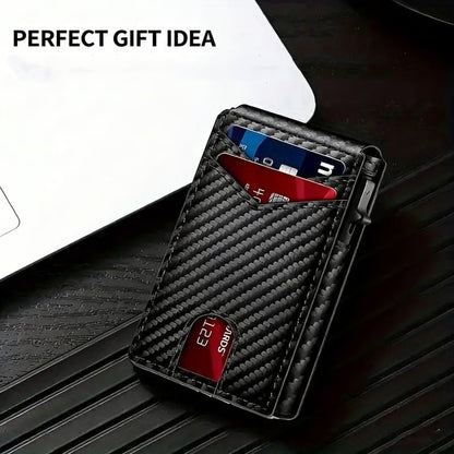 ⚡70K+ SOLD!-Wallet for Men - with Pop Up Aluminum Case Slim Leather Slots Credit Card Holder RFID Blocking Bifold Minimalist Wallet