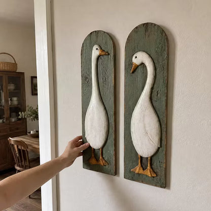 🏡✨Zestaw 2 ręcznie robionych rustykalnych dekoracji ściennych z gęsią