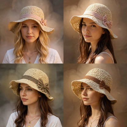 🎀 50% ZNIŻKI! 👒 Słomkowy Kapelusz Damski Retro z Kokardą – Składany, Przewiewny, Ochrona UV na Lato