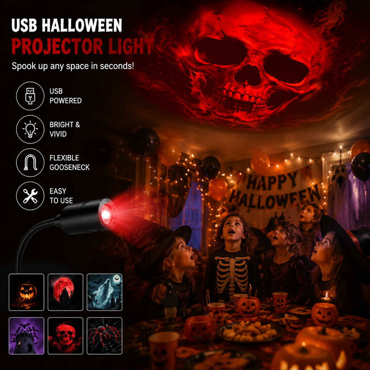 Projektor gwiazd HD Plug-&-Play: Zestaw 6 płyt na Halloween