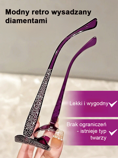 【Dla Pań】Modne okulary do czytania z ochroną przed światłem niebieskim i ozdobami z cyrkonii.