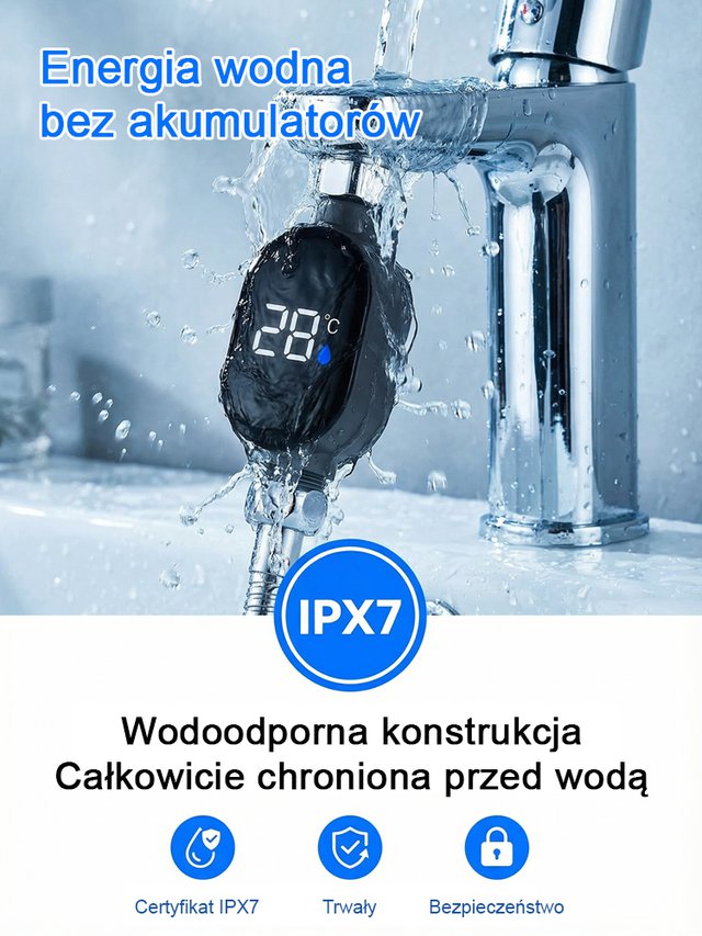 Inteligentny, wodoszczelny wyświetlacz temperatury do słuchawki prysznicowej
