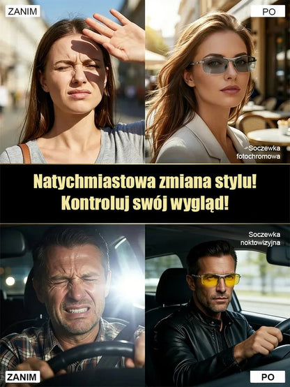 Dzienno-nocne okulary przeciwsłoneczne z polaryzacją i funkcją nocnego widzenia.